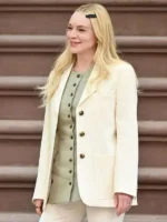 Front view of Count My Lies Violet Lockhart Off White Blazer featuring clean lapels, a tailored fit, and elegant off-white detailing