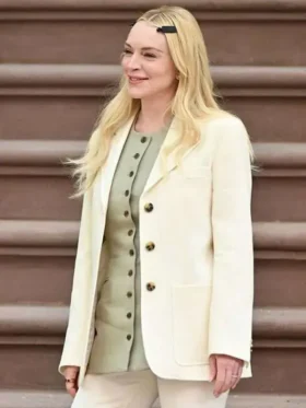 Front view of Count My Lies Violet Lockhart Off White Blazer featuring clean lapels, a tailored fit, and elegant off-white detailing