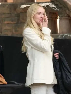 Side view of Count My Lies Violet Lockhart Off White Blazer featuring elegant tailoring, a structured silhouette, and refined off-white styling