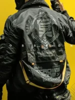 Back look of Cyberpunk 2077 Crossbone Techwear Jacket showcasing futuristic details and premium construction