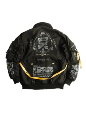 Back view of Cyberpunk 2077 Crossbone Techwear Jacket featuring a clean silhouette and premium finish