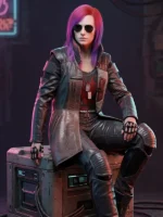 Cyberpunk 2077 Durable Trench Leather Coat Front View