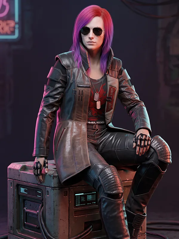Cyberpunk 2077 Durable Trench Leather Coat Front View Cyberpunk 2077 Durable Trench Leather Coat Front View