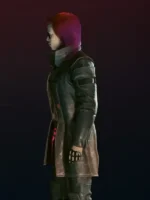 Cyberpunk 2077 Durable Trench Leather Coat Side Look