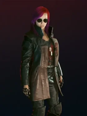 Cyberpunk 2077 Durable Trench Leather Coat Side View