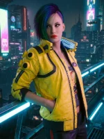 Cyberpunk 2077 Judy Yellow Jacket with a bold yellow finish, modern fit, and signature futuristic design