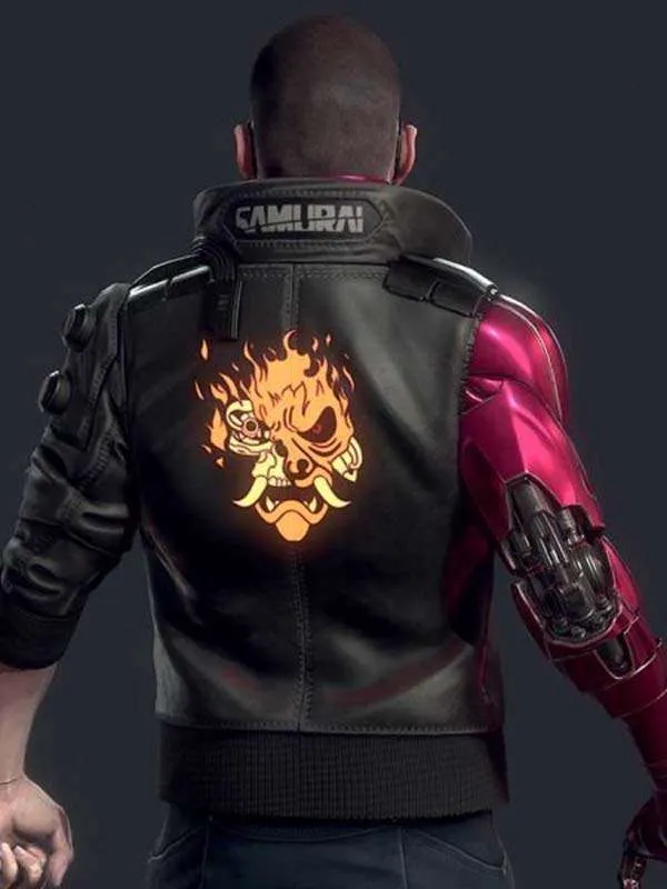 Back view of Cyberpunk 2077 Night City Dreamer Jacket featuring a clean futuristic design and structured silhouette