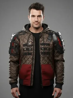 Close-up of Cyberpunk 2077 Phantom Liberty Wild Hunt Jacket showing premium material texture and fine details