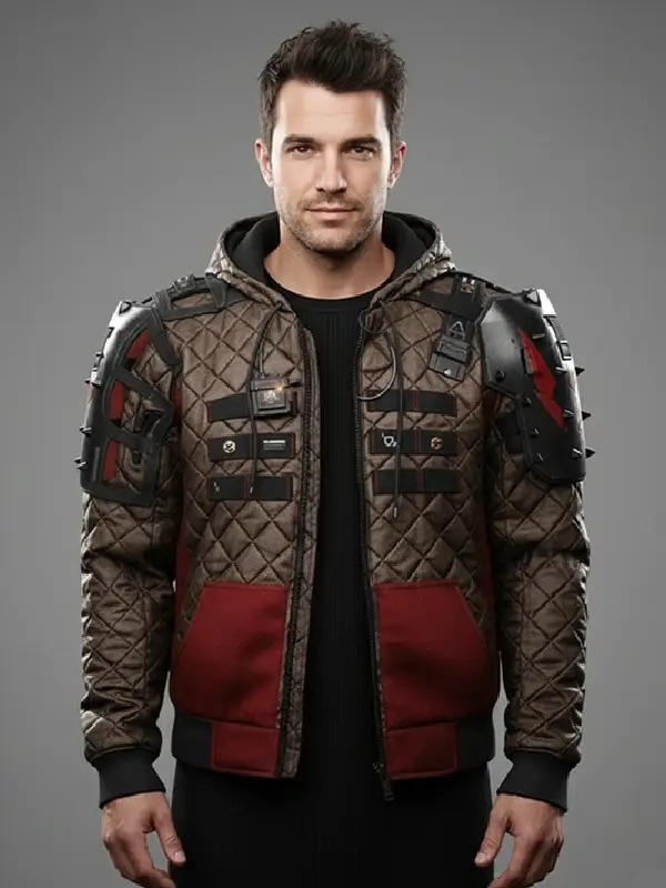 Cyberpunk 2077 Phantom Liberty Wild Hunt Jacket Close-Up View Close-up of Cyberpunk 2077 Phantom Liberty Wild Hunt Jacket showing premium material texture and fine details