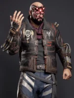 Front view of Cyberpunk 2077 Royce Leather Jacket featuring a bold leather design and futuristic biker style