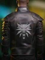 Back view of Cyberpunk 2077 Samurai Wolf School Leather Jacket featuring premium leather and clean design