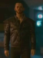 Front view of Cyberpunk 2077 Samurai Wolf School Leather Jacket with premium leather and structured fit