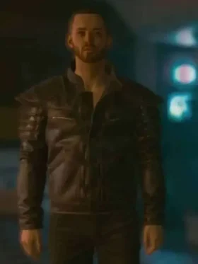 Front view of Cyberpunk 2077 Samurai Wolf School Leather Jacket with premium leather and structured fit