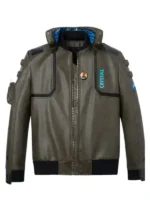 Front view of Cyberpunk 2077 Vincent Brown Leather Jacket featuring premium brown leather and a futuristic design