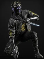 Cyberpunk 2077 Cyborg Bomber Leather Jacket with black hooded design, bomber fit, and premium leather finish