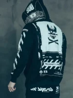 Back design view of Cyberpunk Graphic Techwear Jacket highlighting signature graphics and futuristic detailing