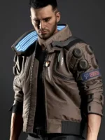 Front view of Cyberpunk Samurai 2077 Bomber Jacket with a classic bomber silhouette and premium finish