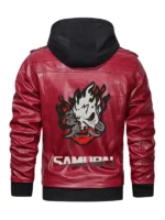 Cyberpunk Samurai Red Hooded Leather Jacket Back View