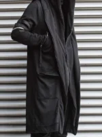 Side view of Cyberpunk Techwear Cape Coat featuring a futuristic cape silhouette and modern techwear styling