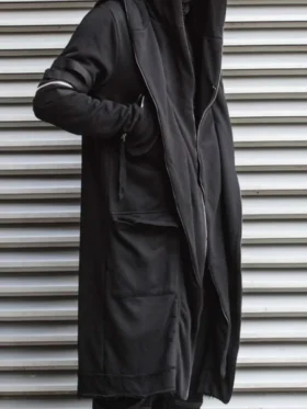 Side view of Cyberpunk Techwear Cape Coat featuring a futuristic cape silhouette and modern techwear styling
