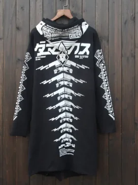 Cyberpunk Techwear Graphic Long Jacket Back Look