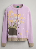 David Bromstad S19 Lilac Floral Cardigan featuring colorful floral details, a soft knit texture, and casual layered styling
