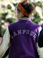 Back view of Ellie de Lange Run Varsity Jacket featuring a clean rear profile, premium materials, and varsity styling