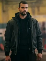 Front view of Fightland Howard Charles Bomber Jacket featuring clean front detailing and a classic bomber silhouette