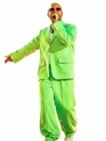 Final Show Paris 2026 J Balvin Green Suit featuring bold green tailoring, a polished fit, and concert-inspired fashion