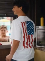 Back view of Gabriel LaBelle Snack Shack USA Flag T-Shirt featuring a clean rear design and comfortable casual fit