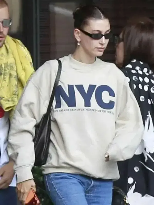 Front view of Hailey Bieber NYC Sweatshirt featuring clean front detailing, premium fabric, and a relaxed fit