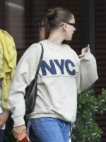 Side view of Hailey Bieber NYC Sweatshirt featuring a streamlined profile, premium fabric, and relaxed construction
