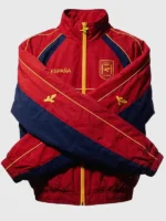 Front view of Harper Beckham Intra x Spain Jacket featuring clean front detailing, Spain-inspired graphics, and a modern fit
