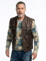 Front view of Heart of the Beast 2026 Brad Pitt Brown Vest featuring clean front detailing and a rugged brown design