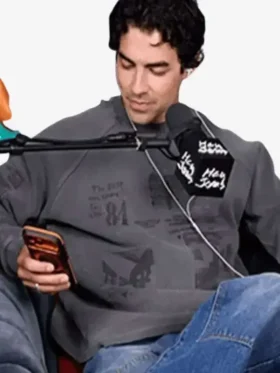Close-up of Hey Jonas Podcast Joe Jonas Sweatshirt highlighting soft fleece texture, stitching, ribbed trims, and premium craftsmanship