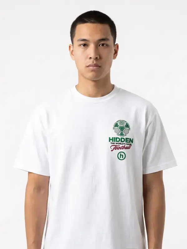 Front look of Hidden NY FIFA World Cup Final T-Shirt featuring premium cotton fabric, bold graphic print, and modern streetwear styling