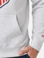 Close-up of Homage Ted Lasso Believe x USA Crest Hoodie showing USA crest detail and soft fabric texture