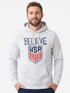Homage Ted Lasso Believe x USA Crest Hoodie with a clean front look, USA crest artwork, and casual fit