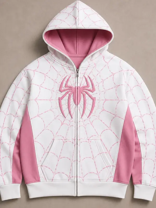 Hoodie Con Cierre Spider Pink Edition Front View Front view of Hoodie Con Cierre Spider Pink Edition featuring a clean zip-up design and vibrant pink styling