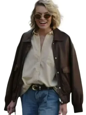 Front look of In the City Lindsay Hubbard Leather Jacket showcasing premium leather, refined detailing, and a tailored fit