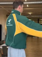 Side look of Intra x South Africa Nation Jacket featuring South Africa-inspired colors, a modern fit, and premium sportswear styling