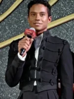 Design view of Jaafar Jackson Michael Premiere Black Jacket highlighting premium craftsmanship and refined black styling