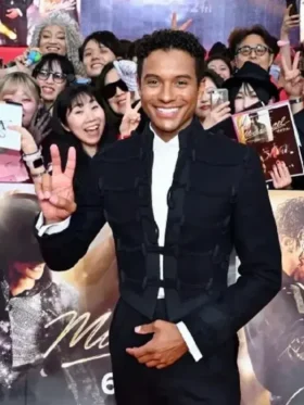 Jaafar Jackson Michael Premiere Black Jacket featuring a sleek black finish, premium craftsmanship, and celebrity-inspired styling