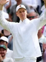 Front look of Jannik Sinner Championships Wimbledon Jacket featuring modern athletic styling and premium craftsmanship
