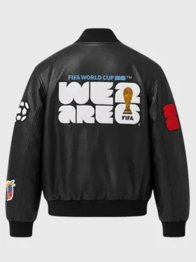 Back view of Jeff Hamilton World Cup 2026 Leather Jacket featuring detailed graphics, premium construction, and a bold silhouette