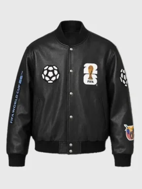 Front view of Jeff Hamilton World Cup 2026 Leather Jacket featuring bold graphics, premium leather, and detailed craftsmanship