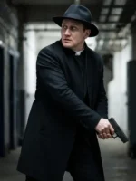 Front look of Josh Stewart The Punisher Black Coat showcasing premium construction, refined detailing, and a tailored fit