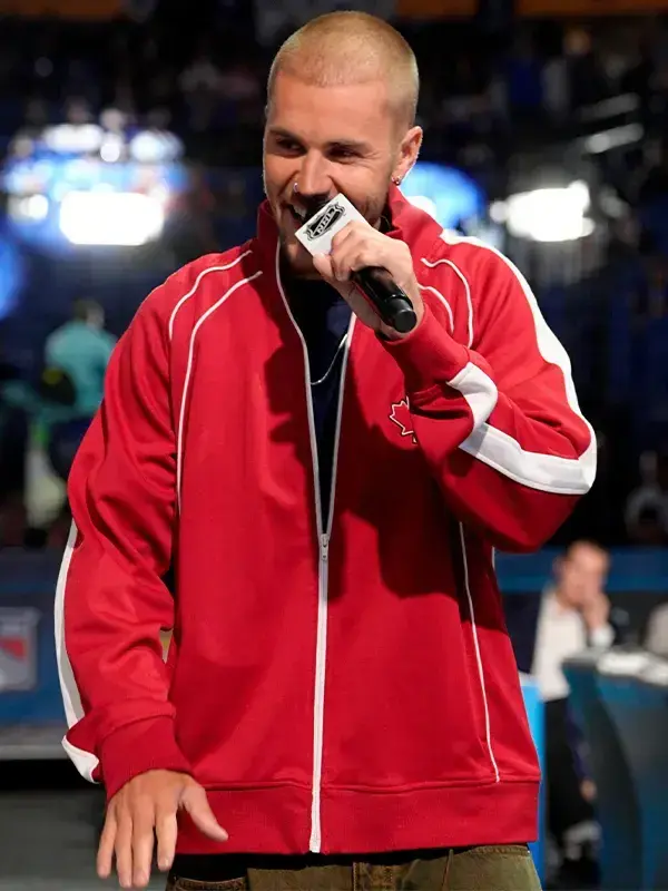 Justin Bieber No Boundaries Maple Leafs Jacket Front View Justin Bieber No Boundaries Maple Leafs Jacket Front View