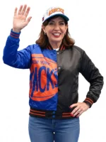 Kathy Hochul Knicks Victory Parade Varsity Jacket Front View