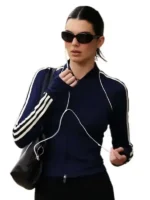 Kendall Jenner 2026 Navy Blue Jacket front look featuring a structured fit, elegant details, and a rich navy blue finish